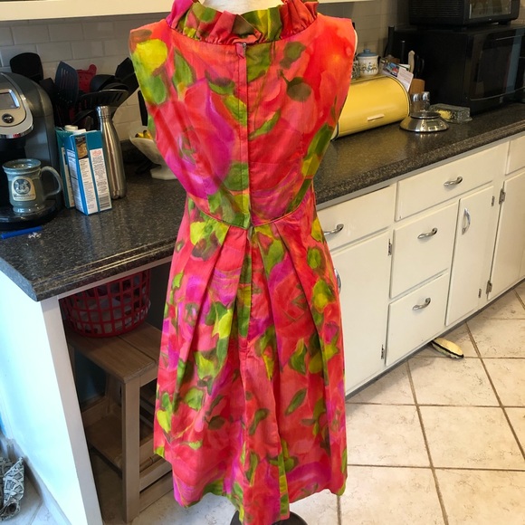 Vintage 60s Ruffled Empire Waist Dress - Picture 3 of 5